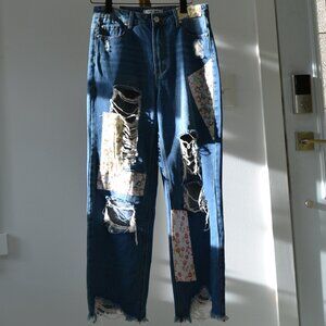Upcycled Patchwork Boho  Denim Jeans High Rise vintage almost famous siz…